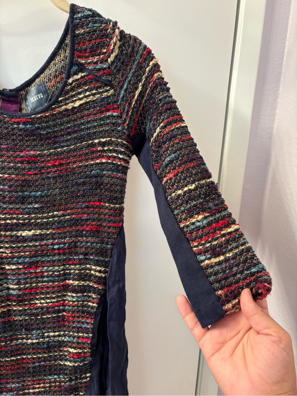 Anthropologie Maeve Dress Women's XSmall Boucle Colorful Knit Pockets Navy NWOT - Picture 5 of 13